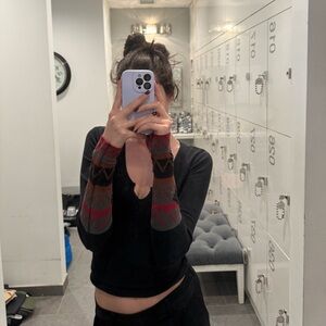 Free People stylish Black/Brown/Gray/Red Women's Sweater Sleeve Long Sleeve